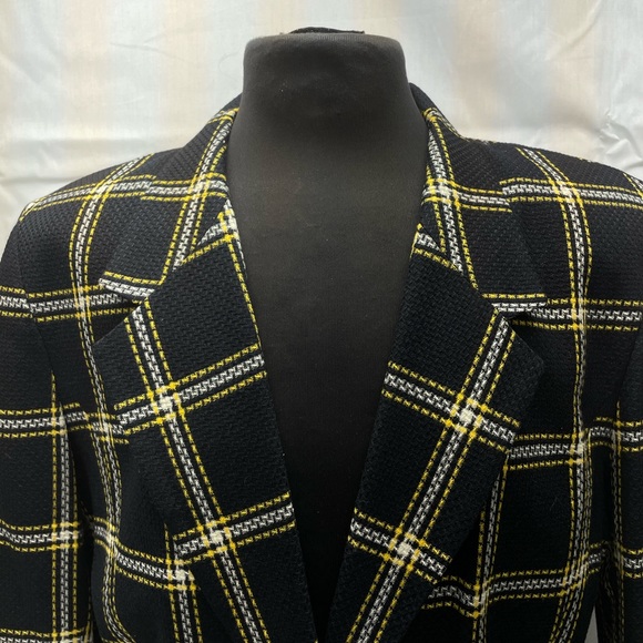 Miss Sophisticates by Pendleton Blazer Jacket Womens 14 Black Yellow Plaid Linen - Picture 2 of 8